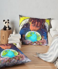 Juicewrld Edit Throw Pillow Official Cow Anime Merch