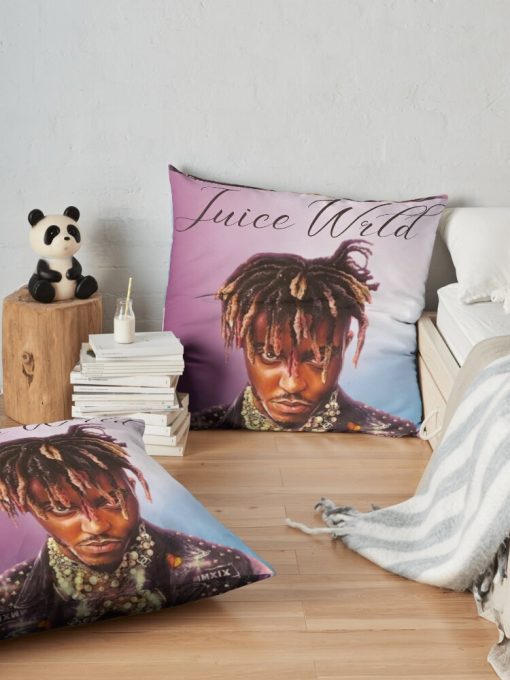 Juicewrld Light Pink & Blue Throw Pillow Official Cow Anime Merch